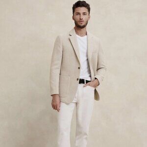 Tailored-Fit Tweed Herringbone Jacket